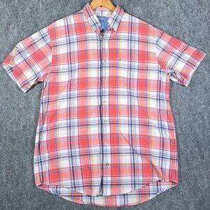 IZOD Saltwater Shirt Mens LT Red Plaid‎ Button Up Short Sleeve Relaxed #AB431